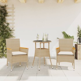 Garden dining set 3 pieces with synthetic rattan cushions and beige glass by vidaXL, Garden sets - Ref: Foro24-3278725, Price...