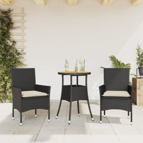 3-piece garden dining set with black PE rattan acacia cushions by vidaXL, Garden sets - Ref: Foro24-3278727, Price: 174,99 €,...