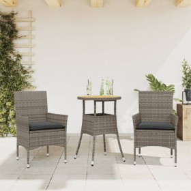 3-teiliges Garten-Esszimmer-Set mit Kissen PE Rattan Akaziengrau von vidaXL, Gartensets - Ref: Foro24-3278731, Preis: 179,52 ...