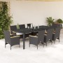 Garden dining set 9 pieces with synthetic rattan cushions and black glass by vidaXL, Garden sets - Ref: Foro24-3278733, Price...