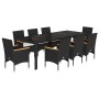 Set comedor jardín 9 pzas cojines ratán sintético vidrio negro de vidaXL, Conjuntos de jardín - Ref: Foro24-3278733, Precio: ...