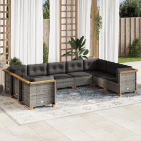 Garden furniture set 9 pieces and gray synthetic rattan cushions by vidaXL, Garden sets - Ref: Foro24-3261978, Price: 684,87 ...