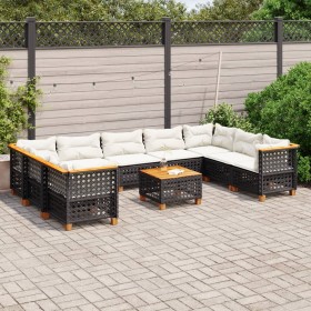 Set de sofás de jardín 10 pzas cojines ratán sintético negro de vidaXL, Conjuntos de jardín - Ref: Foro24-3261986, Precio: 77...