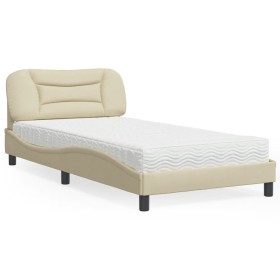 Bed with cream fabric mattress 100x200 cm by vidaXL, Beds and slatted bases - Ref: Foro24-3208518, Price: 292,67 €, Discount: %