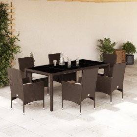 Juego de comedor de jardín 7 pzas con cojines ratán PE marrón de vidaXL, Conjuntos de jardín - Ref: Foro24-3278553, Precio: 5...