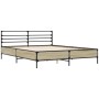 Estructura cama madera ingeniería metal roble Sonoma 150x200 cm de vidaXL, Camas y somieres - Ref: Foro24-3280048, Precio: 14...