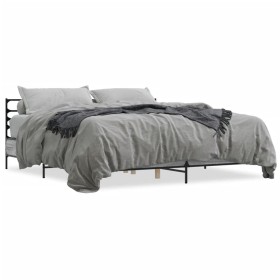 Estructura cama madera ingeniería metal gris Sonoma 180x200 cm de vidaXL, Camas y somieres - Ref: Foro24-3280060, Precio: 166...