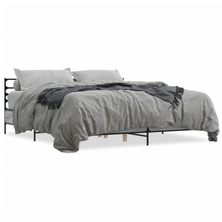 Estructura cama madera ingeniería metal gris Sonoma 180x200 cm de vidaXL, Camas y somieres - Ref: Foro24-3280060, Precio: 167...