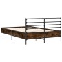 Engineered wood bed frame metal smoked oak 135x190cm by vidaXL, Beds and slatted bases - Ref: Foro24-3280074, Price: 142,76 €...