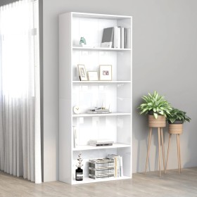 5-stufiges Regal aus glänzend weißem Sperrholz, 80 x 30 x 189 cm von vidaXL, Bücherregale und Regale - Ref: Foro24-801032, Pr...