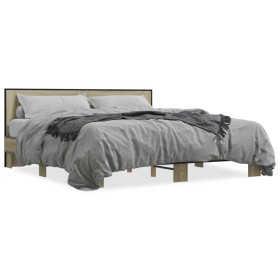 Estructura cama madera ingeniería metal roble Sonoma 180x200 cm de vidaXL, Camas y somieres - Ref: Foro24-3280088, Precio: 17...