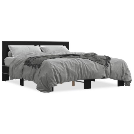 Estructura de cama madera de ingeniería y metal negro 150x200cm de vidaXL, Camas y somieres - Ref: Foro24-3280097, Precio: 16...