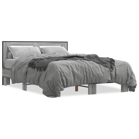 Estructura cama madera ingeniería metal gris Sonoma 135x190 cm de vidaXL, Camas y somieres - Ref: Foro24-3280125, Precio: 156...