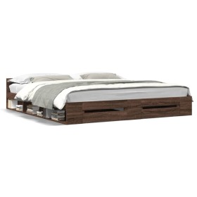 Oak brown engineered wood bed with drawers 200x200 cm by vidaXL, Beds and slatted bases - Ref: Foro24-3280726, Price: 196,44 ...