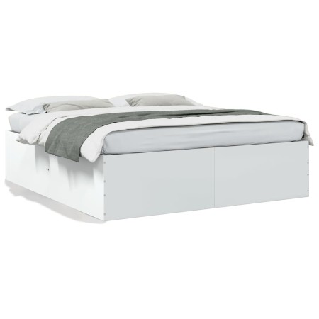 White engineered wood bed frame 200x200 cm by vidaXL, Beds and slatted bases - Ref: Foro24-3280895, Price: 158,99 €, Discount: %