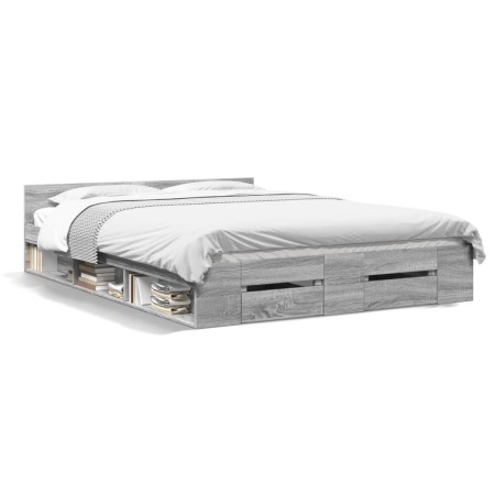 Cama con cajones madera ingeniería gris Sonoma 160x200 cm de vidaXL, Camas y somieres - Ref: Foro24-3280739, Precio: 180,39 €...