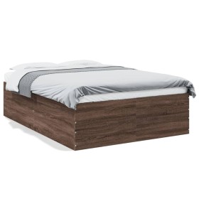 Oak brown engineered wood bed frame 135x190 cm by vidaXL, Beds and slatted bases - Ref: Foro24-3280950, Price: 137,99 €, Disc...