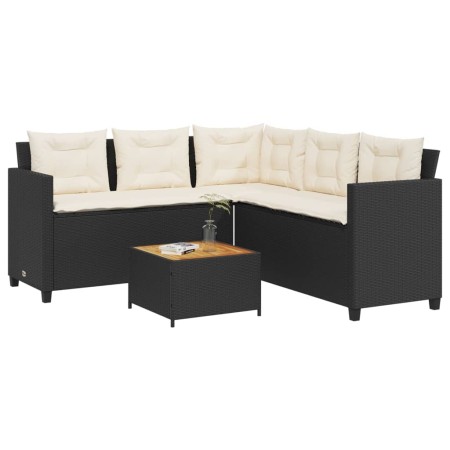 L-förmiges Gartensofa mit Tisch und Kissen schwarzes PE-Rattan von vidaXL, Gartensets - Ref: Foro24-369048, Preis: 334,99 €, ...