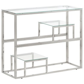 Mesa consola acero inoxidable plateado y vidrio templado de vidaXL, Mesas auxiliares - Ref: Foro24-350009, Precio: 147,29 €, ...