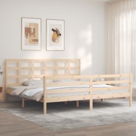 Double bed frame with solid wood headboard by vidaXL, Beds and slatted bases - Ref: Foro24-3194001, Price: 137,99 €, Discount: %