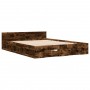 Cama con cajones madera de ingeniería roble ahumado 150x200 cm de vidaXL, Camas y somieres - Ref: Foro24-3280745, Precio: 171...