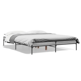 Sonoma gray metal engineered wood bed frame 140x200 cm by vidaXL, Beds and slatted bases - Ref: Foro24-845019, Price: 108,05 ...