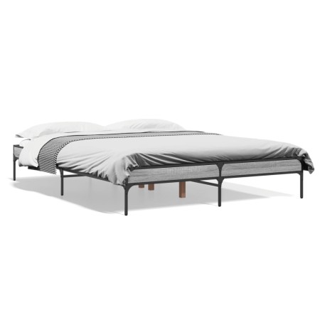 Estructura cama madera ingeniería metal gris Sonoma 140x200 cm de vidaXL, Camas y somieres - Ref: Foro24-845019, Precio: 108,...