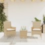 Small table and chairs with 3-piece synthetic rattan cushions and beige glass. by vidaXL, Garden sets - Ref: Foro24-3278744, ...