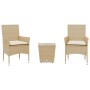 Small table and chairs with 3-piece synthetic rattan cushions and beige glass. by vidaXL, Garden sets - Ref: Foro24-3278744, ...