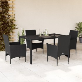 5 Stück Garten Esszimmer Set Kissen synthetisches Rattan schwarzes Glas von vidaXL, Gartensets - Ref: Foro24-3278539, Preis: ...