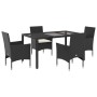 Set comedor jardín 5 pzas cojines ratán sintético vidrio negro de vidaXL, Conjuntos de jardín - Ref: Foro24-3278539, Precio: ...