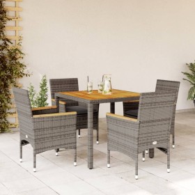 5-teiliges Garten-Esszimmer-Set mit PE-Rattan-Kissen graue Akazie von vidaXL, Gartensets - Ref: Foro24-3278634, Preis: 429,43...