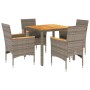 Set de comedor jardín 5 pzas con cojines ratán PE acacia gris de vidaXL, Conjuntos de jardín - Ref: Foro24-3278634, Precio: 4...