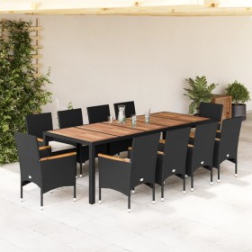 Set comedor jardín 11 pzas cojines ratán sintético acacia negro de vidaXL, Conjuntos de jardín - Ref: Foro24-3278688, Precio:...