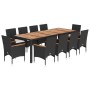 Set comedor jardín 11 pzas cojines ratán sintético acacia negro de vidaXL, Conjuntos de jardín - Ref: Foro24-3278688, Precio:...