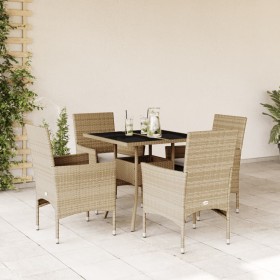 Garten Esszimmer Set 5-teilig Kissen synthetisches Rattan Glas beige von vidaXL, Gartensets - Ref: Foro24-3278608, Preis: 321...