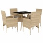 Set comedor jardín 5 pzas cojines ratán sintético vidrio beige de vidaXL, Conjuntos de jardín - Ref: Foro24-3278608, Precio: ...