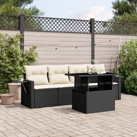 5-teiliges Gartenmöbel-Set und Kissen aus synthetischem Rattan schwarz von vidaXL, Gartensets - Ref: Foro24-3267726, Preis: 3...