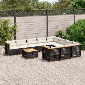 Set mit 11 Stück Gartensofas und Kissen synthetisches Rattan schwarz von vidaXL, Gartensets - Ref: Foro24-3262040, Preis: 852...