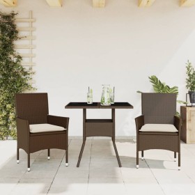 Garden dining set 3 pieces with synthetic rattan cushions and brown glass. by vidaXL, Garden sets - Ref: Foro24-3278603, Pric...