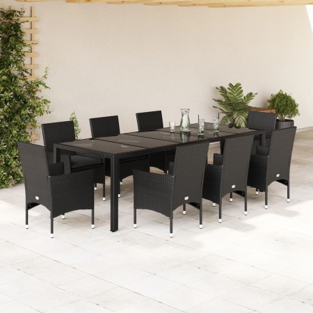 Garden dining set 9 pieces with synthetic rattan cushions and black glass by vidaXL, Garden sets - Ref: Foro24-3278587, Price...