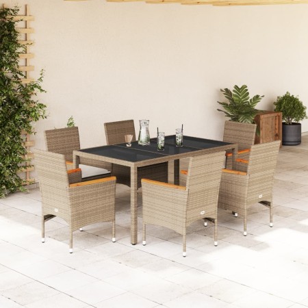 Garden dining set 7 pieces with synthetic rattan cushions and beige glass by vidaXL, Garden sets - Ref: Foro24-3278660, Price...