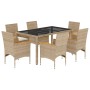 Set comedor jardín 7 pzas cojines ratán sintético vidrio beige de vidaXL, Conjuntos de jardín - Ref: Foro24-3278660, Precio: ...