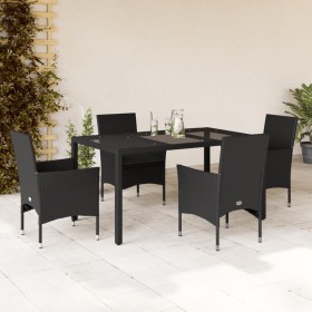 Garden dining set, 5 pieces, with synthetic rattan cushions and black glass. by vidaXL, Garden sets - Ref: Foro24-3278545, Pr...