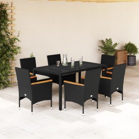 Set comedor jardín 7 pzas cojines ratán sintético vidrio negro de vidaXL, Conjuntos de jardín - Ref: Foro24-3278648, Precio: ...