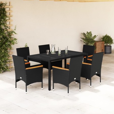 Garten Esszimmer Set 7 Stück Kissen synthetisches Rattan schwarzes Glas von vidaXL, Gartensets - Ref: Foro24-3278648, Preis: ...