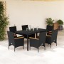 Set comedor jardín 7 pzas cojines ratán sintético vidrio negro de vidaXL, Conjuntos de jardín - Ref: Foro24-3278648, Precio: ...