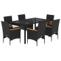 Set comedor jardín 7 pzas cojines ratán sintético vidrio negro de vidaXL, Conjuntos de jardín - Ref: Foro24-3278648, Precio: ...