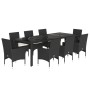 Set comedor jardín 9 pzas cojines ratán sintético vidrio negro de vidaXL, Conjuntos de jardín - Ref: Foro24-3278585, Precio: ...