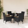 Garden dining set, 5 pieces, with synthetic rattan cushions and black glass. by vidaXL, Garden sets - Ref: Foro24-3278704, Pr...